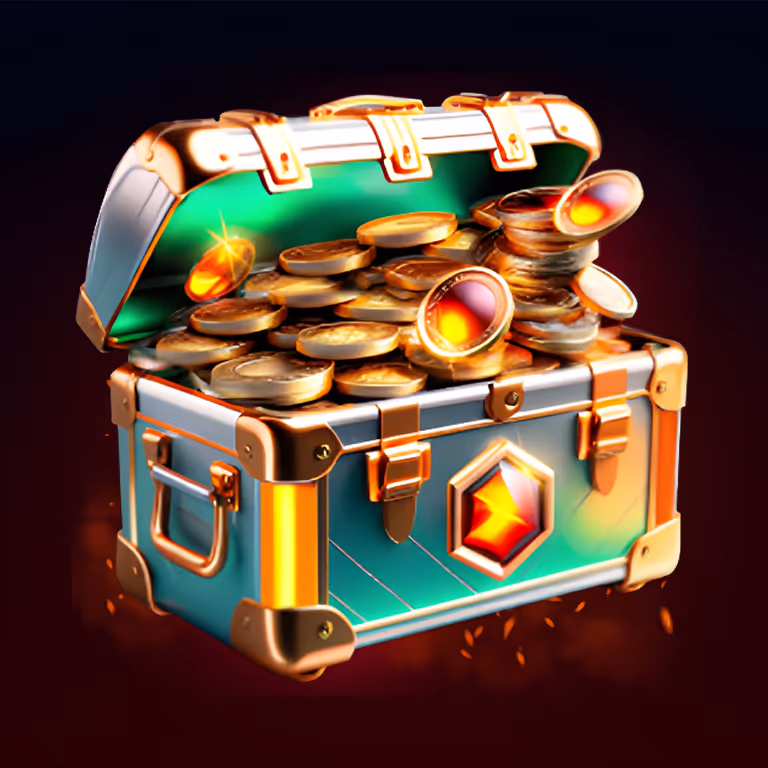 Open treasure chest filled with glowing gold coins and gems, symbolizing secure payouts and big rewards at Beef Casino.